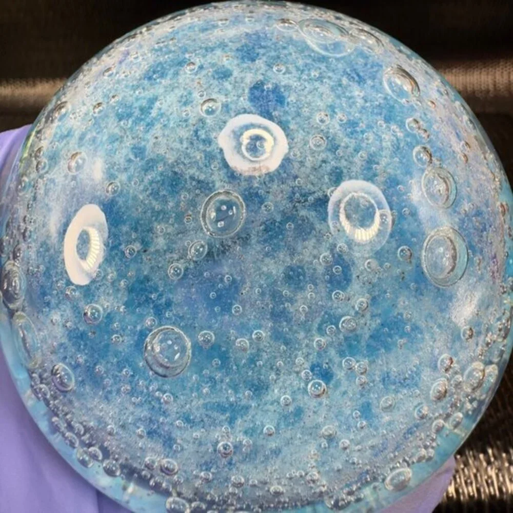 Venetian‎ Murano Art Glass Paperweight Blue Bubbles Made In Italy With Sticker